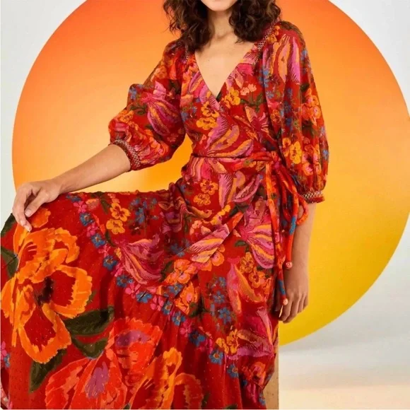 chinese dress ladies Orange Fresh Macaws Midi Dress – FARM Rio main image 1